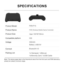 Load image into Gallery viewer, PXN P10 PUBG Mobile Game Controller for Call of Duty L1R1 Trigger Joystick IOS Gamepad for 4-6 Inch iPhone