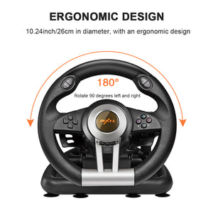 PXN V3II PC Racing Wheel, 180 Degree Universal Usb Car Racing Game Steering Wheel with Pedal for Windows PC, PS3, PS4, Xbox One, Nintendo Switch(Black)